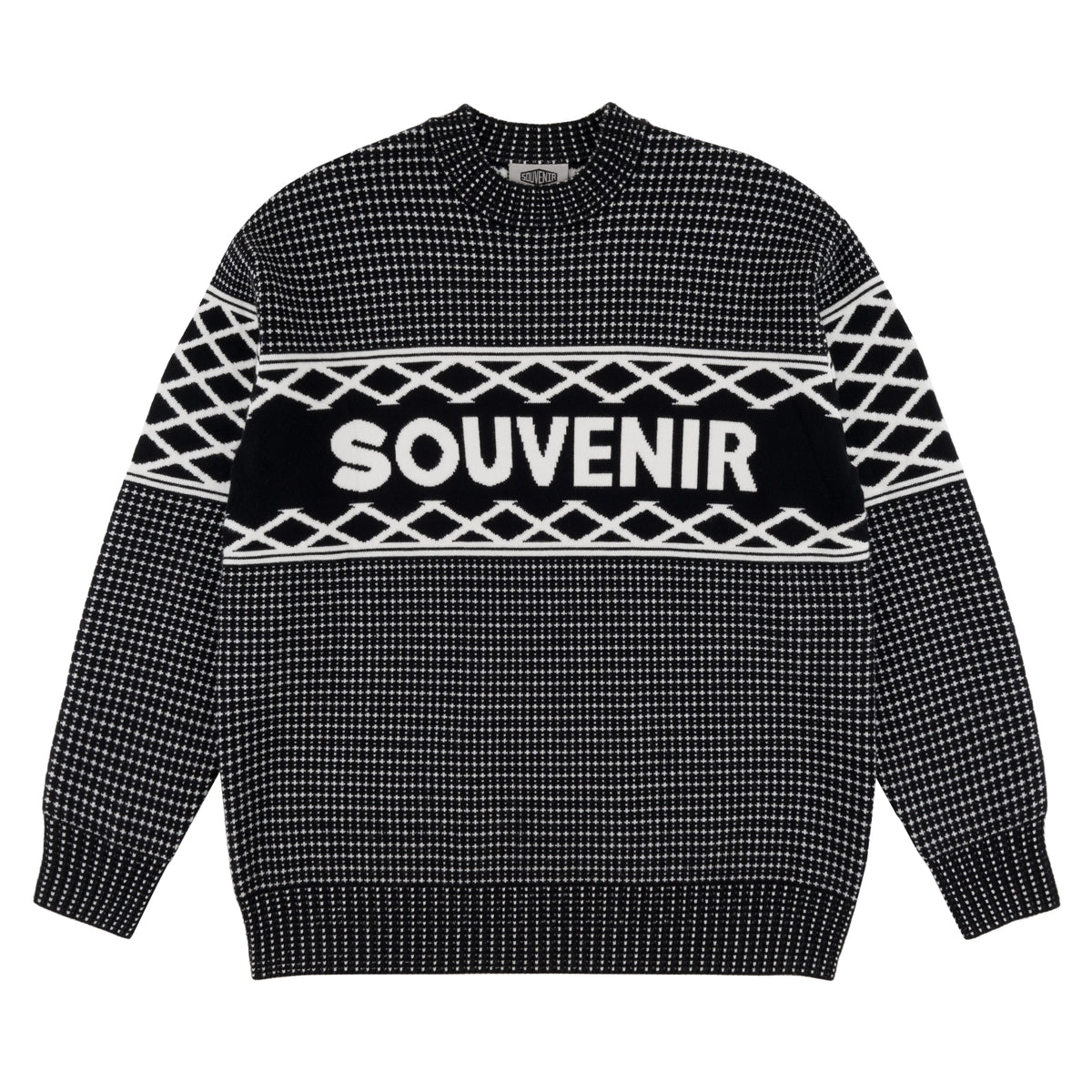 Jacquard Sweater stretch acrylic knit pattern design wide collar engineered knit cuffs souvenir street vintage