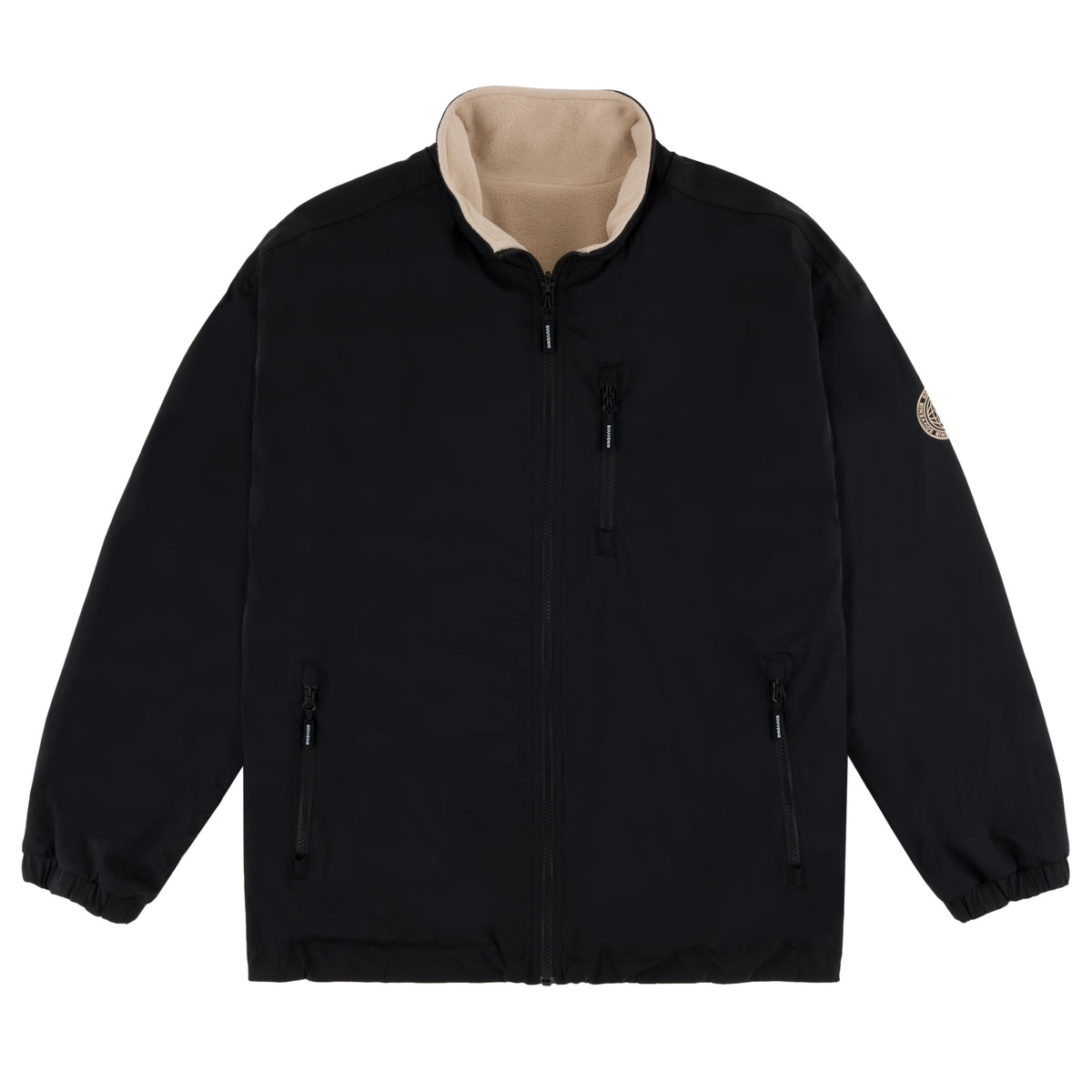 Reversible Jacket winter snowboard street warm waterproof cozy 4 way stretch soft twil fabric fully taped seams pfc free dwr micro fleece ajustable waist cinch ykk vislon zippers souvenir world logo embroidery