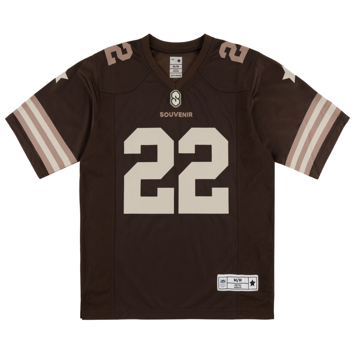 Football Jersey brown s 22 brown's 2000's dazzle fabric multiple branding oversized fit v neck large number print stars souvenir