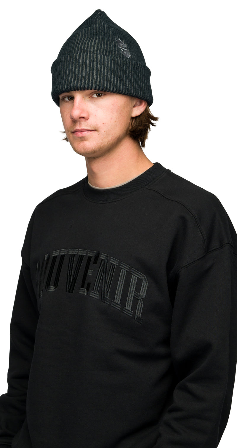 Two Tone Rib Beanie - Black