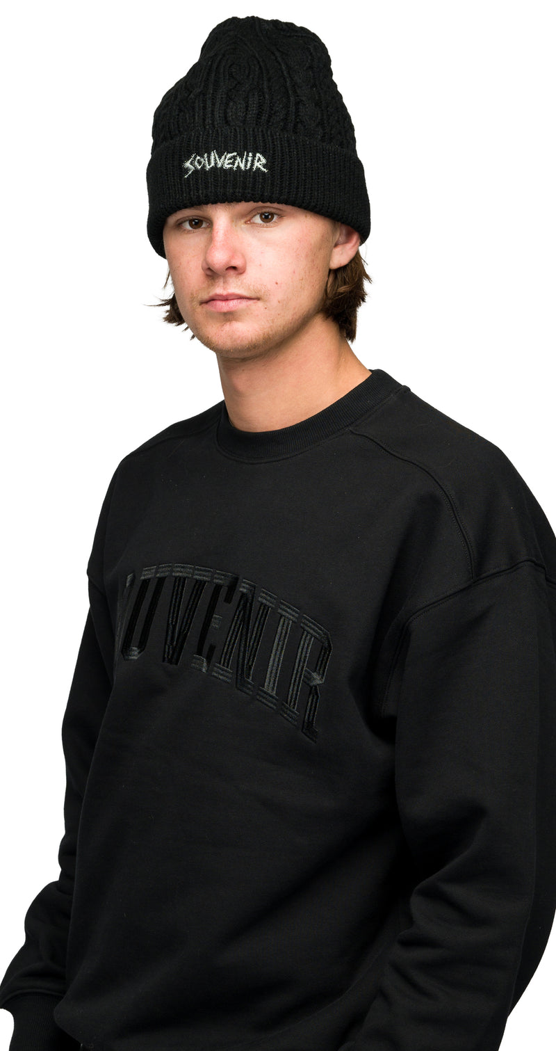 Cable Knit Beanie - Black