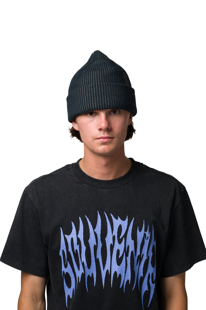Two Tone Rib Beanie - Black