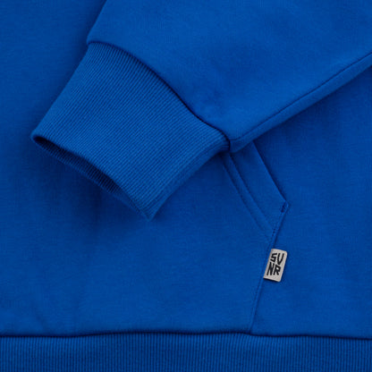 Embossed Hoody souvenir cobalt blue embossed logo premium 360 gsm reverse weave fleece cotton boxy fit great fit quality 