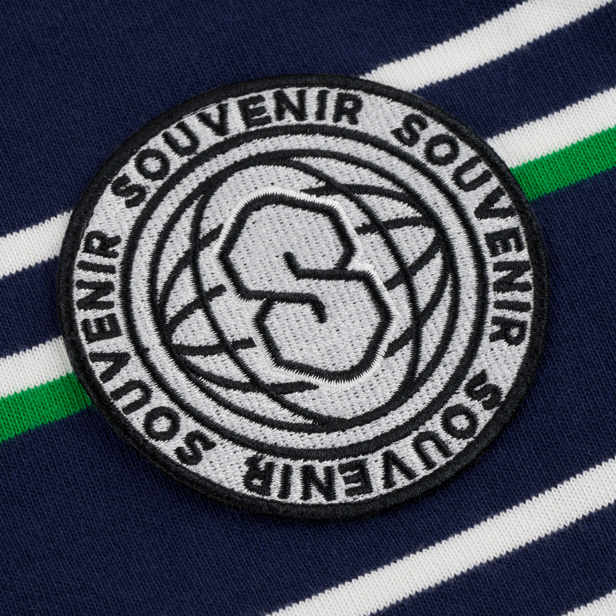 Striped Rugby Shirt  navy custom yarn dyed cotton twill rib cuffs woven collar polo souvenir world logo embroidered patch 